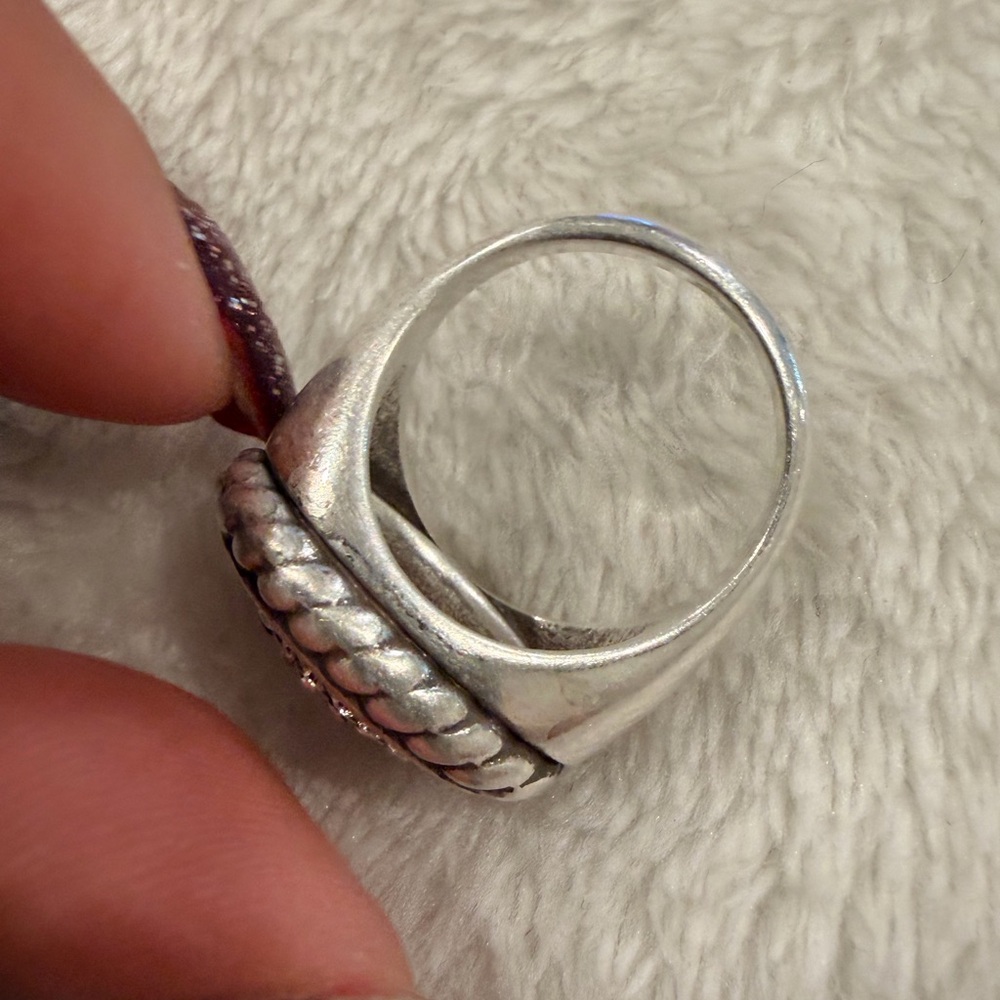 Brighton Silver Ring with Braided Edge and Crystal Pave - Picture 2 of 12
